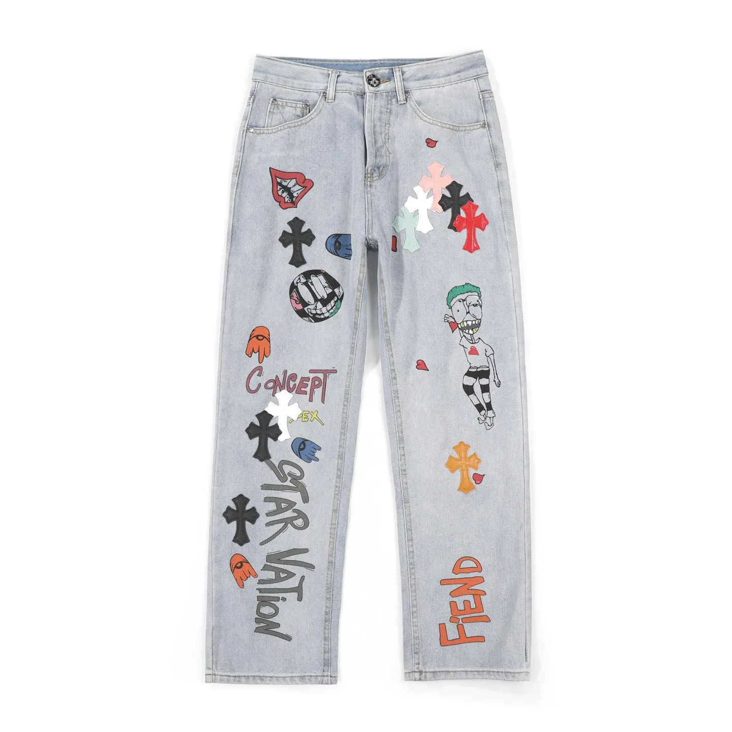 P250 Chrome Hearts | 25TX CH Chrome Hearts joint clown limited edition graffiti crocodile leather jeans. Very rare on the market. The 17 crosses on the entire pair of pants are made of three different materials (crocodile skin, lambskin, horse hair). The materials are all real materials. They are not comparable to ordinary styles. A great item to buy 🔥 Color: light blue Size: 28/30/32/34/36 Waist: 72/77/82/87/92 Sitting: 99/104/109/114/119 Pants length: 100/102/104/106/108